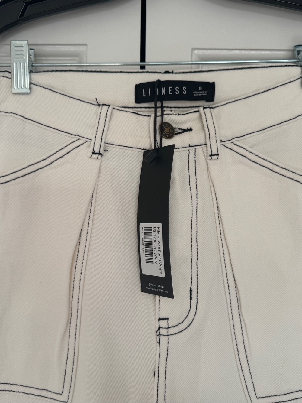 Lioness Cream Carpenter Cargo Pants with Dark Contrast Stitching - Picture 2 of 5